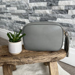 Load image into Gallery viewer, lusciousscarves Handbags Pale Grey Leather tassel camera style crossbody bag , Summer Colours
