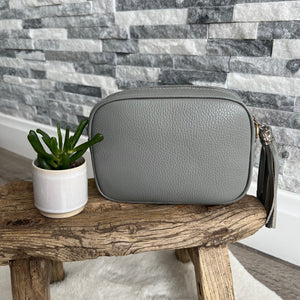lusciousscarves Handbags Pale Grey Leather tassel camera style crossbody bag , Summer Colours