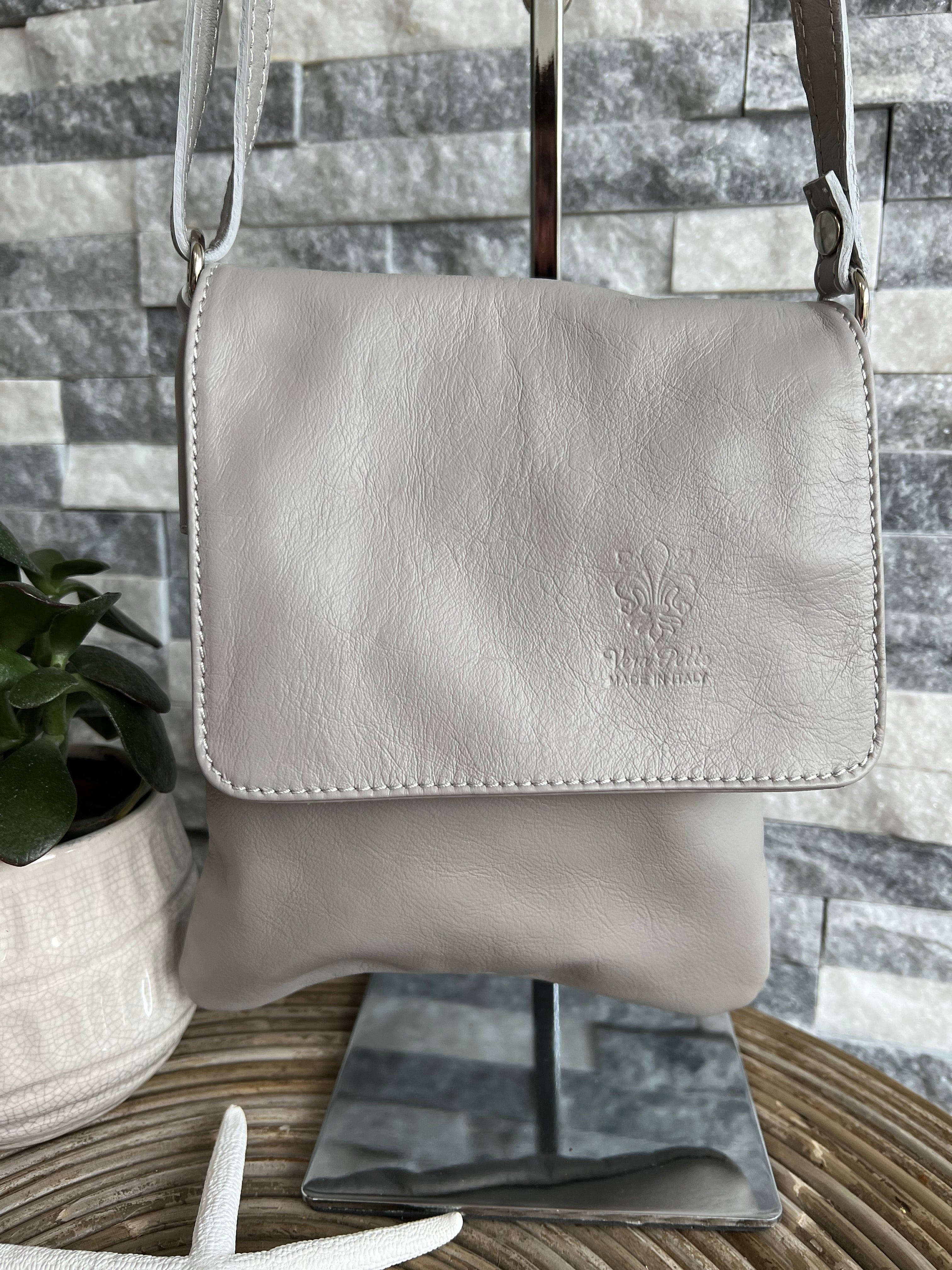 lusciousscarves Handbags Pale Grey Small , Soft Italian Leather Crossbody Bag