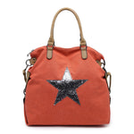 Load image into Gallery viewer, lusciousscarves Handbags Pale Orange Large Canvas Silver Star Bag
