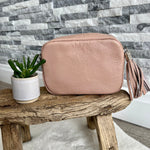 Load image into Gallery viewer, lusciousscarves Handbags Pale Pink Leather tassel camera style crossbody bag , Summer Colours
