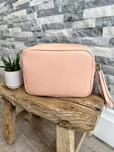 lusciousscarves Handbags Peachy Pink Leather tassel camera style crossbody bag , Summer Colours