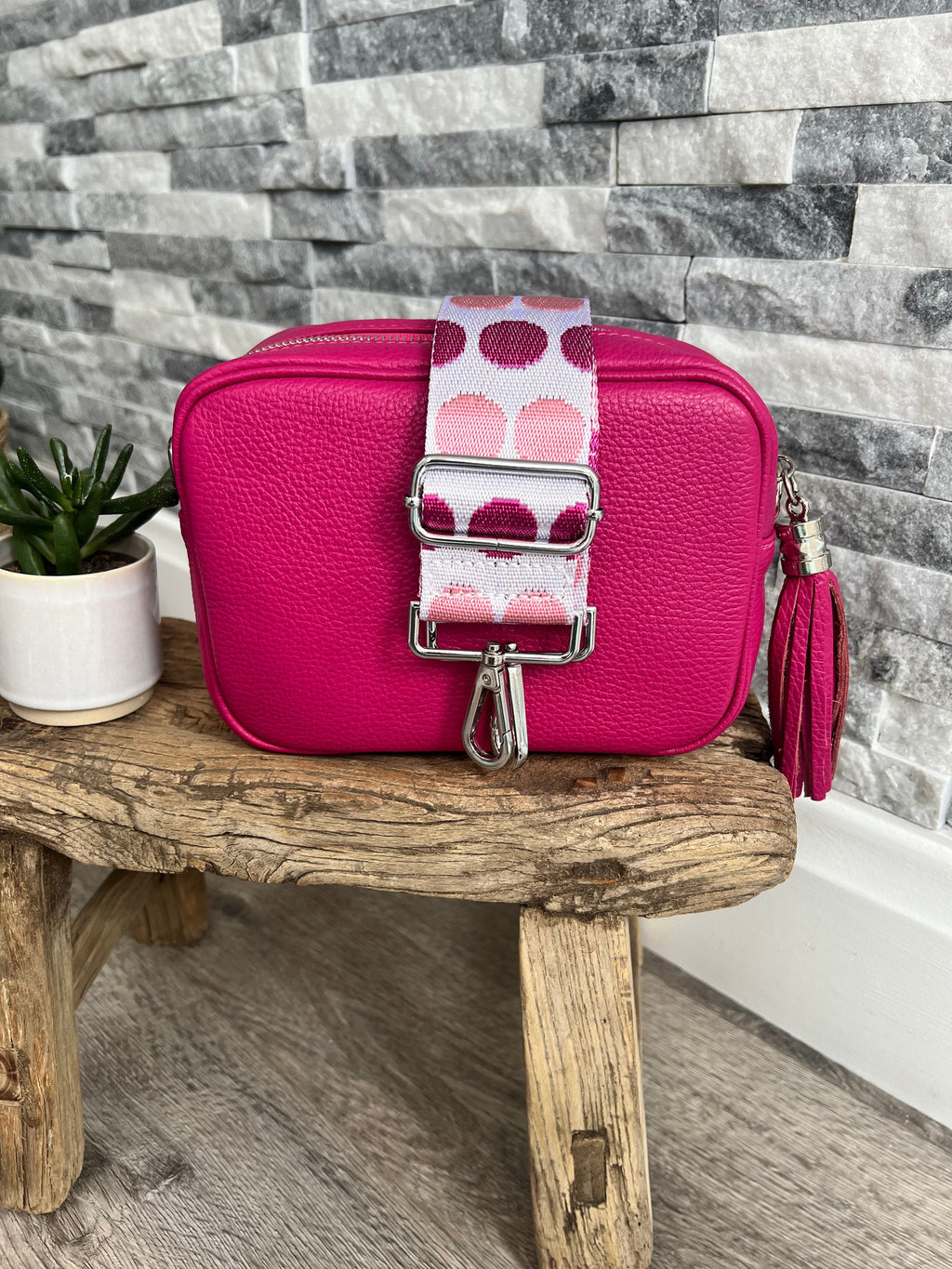 lusciousscarves Handbags Pink Italian leather camera bag and strap combo
