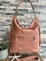 Load image into Gallery viewer, lusciousscarves Handbags Pink Leather &amp; Suede Mix Croc Print Hobo Bag

