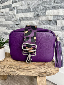 lusciousscarves Handbags Purple Italian leather camera bag and strap combo