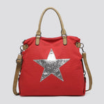 Load image into Gallery viewer, lusciousscarves Handbags Red Large Canvas Silver Star Bag
