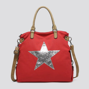 lusciousscarves Handbags Red Large Canvas Silver Star Bag