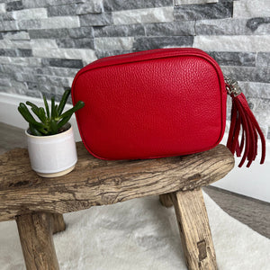 lusciousscarves Handbags Red Leather tassel camera style crossbody bag , Summer Colours