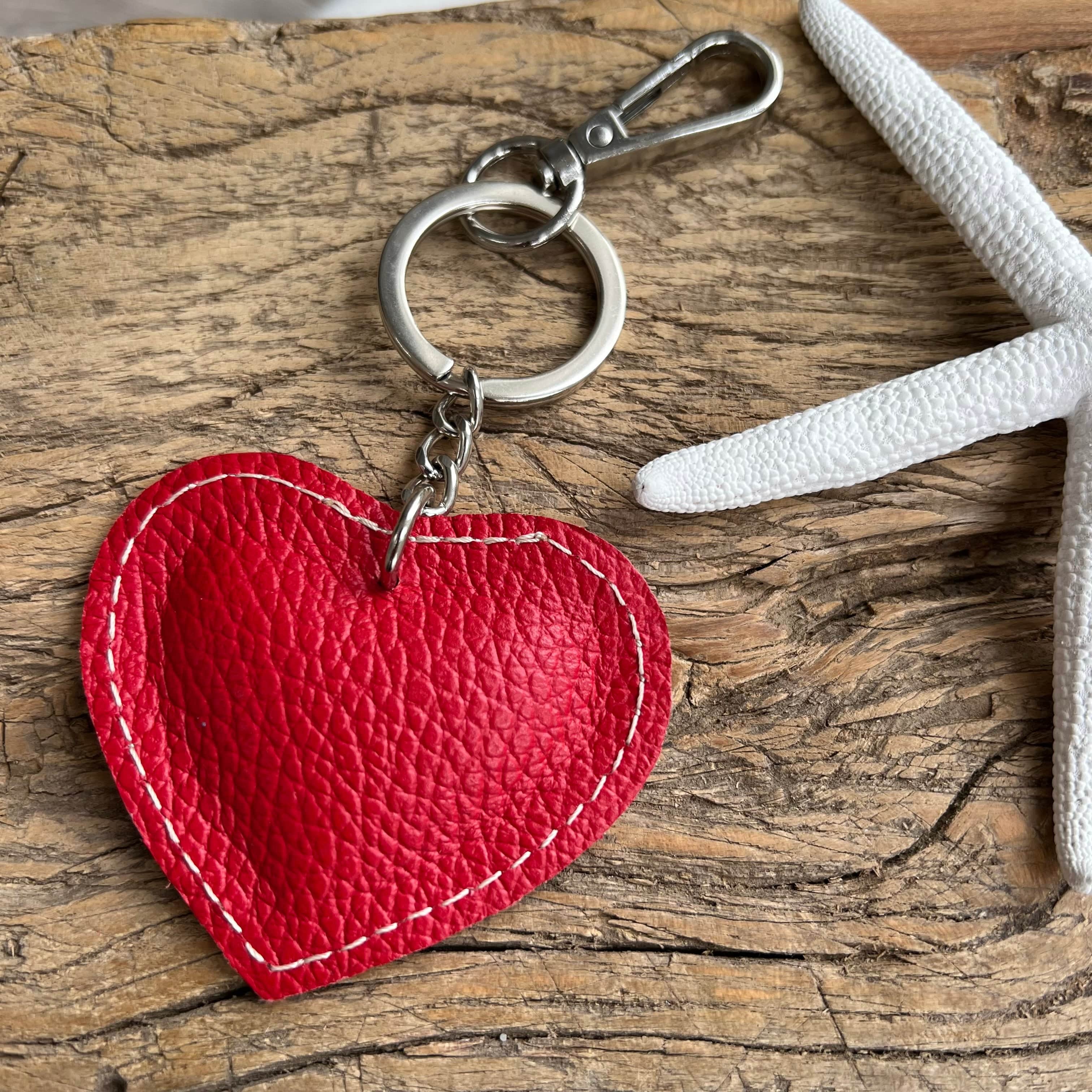 lusciousscarves Handbags Red Small Leather Heart Padded Keyring.
