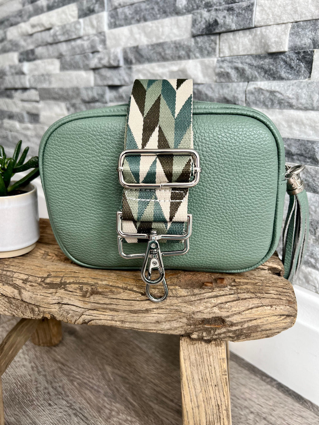 lusciousscarves Handbags Sage Green Italian leather camera bag and strap combo