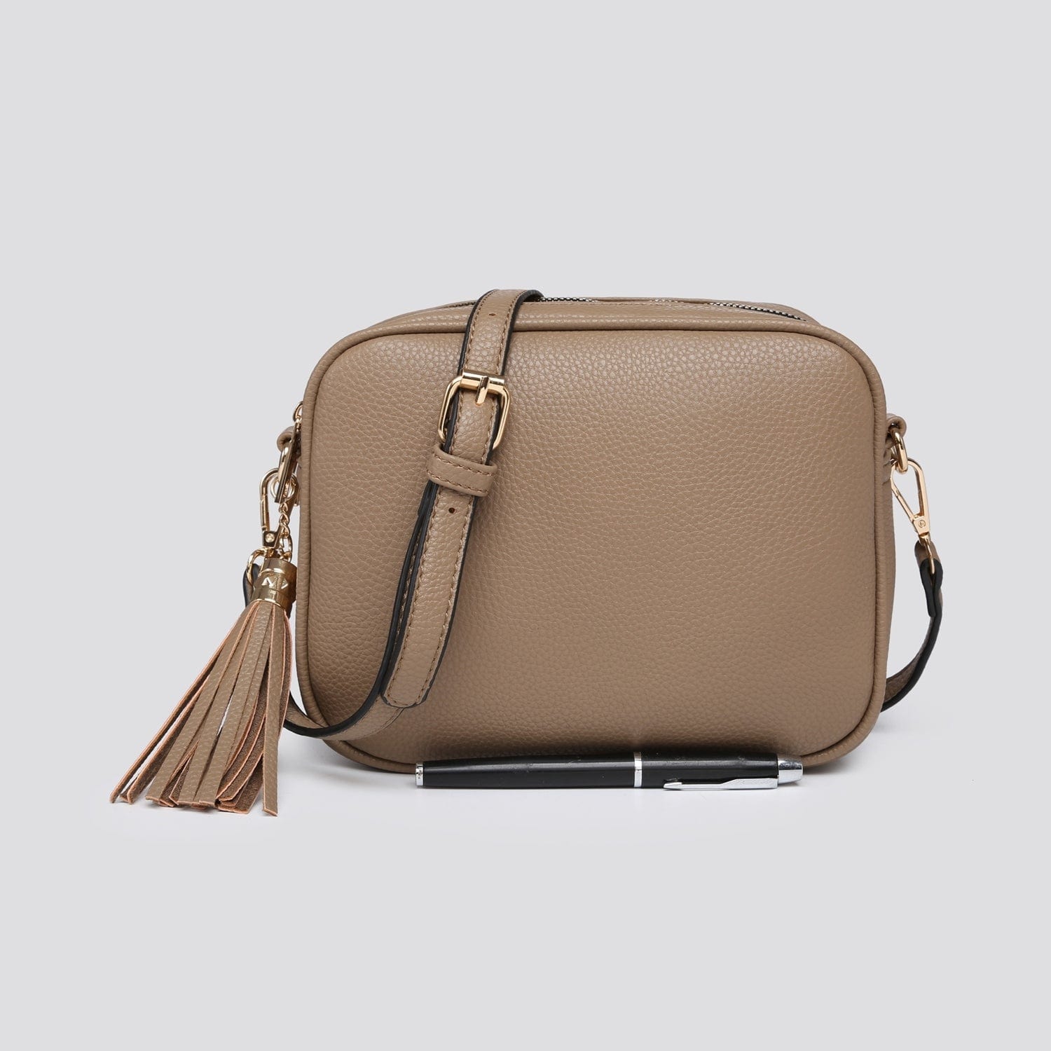 lusciousscarves Handbags Sand Double Zip Faux Vegan Leather Camera Bag
