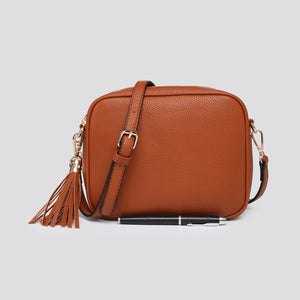 lusciousscarves Handbags Tan Double Zip Faux Vegan Leather Camera Bag