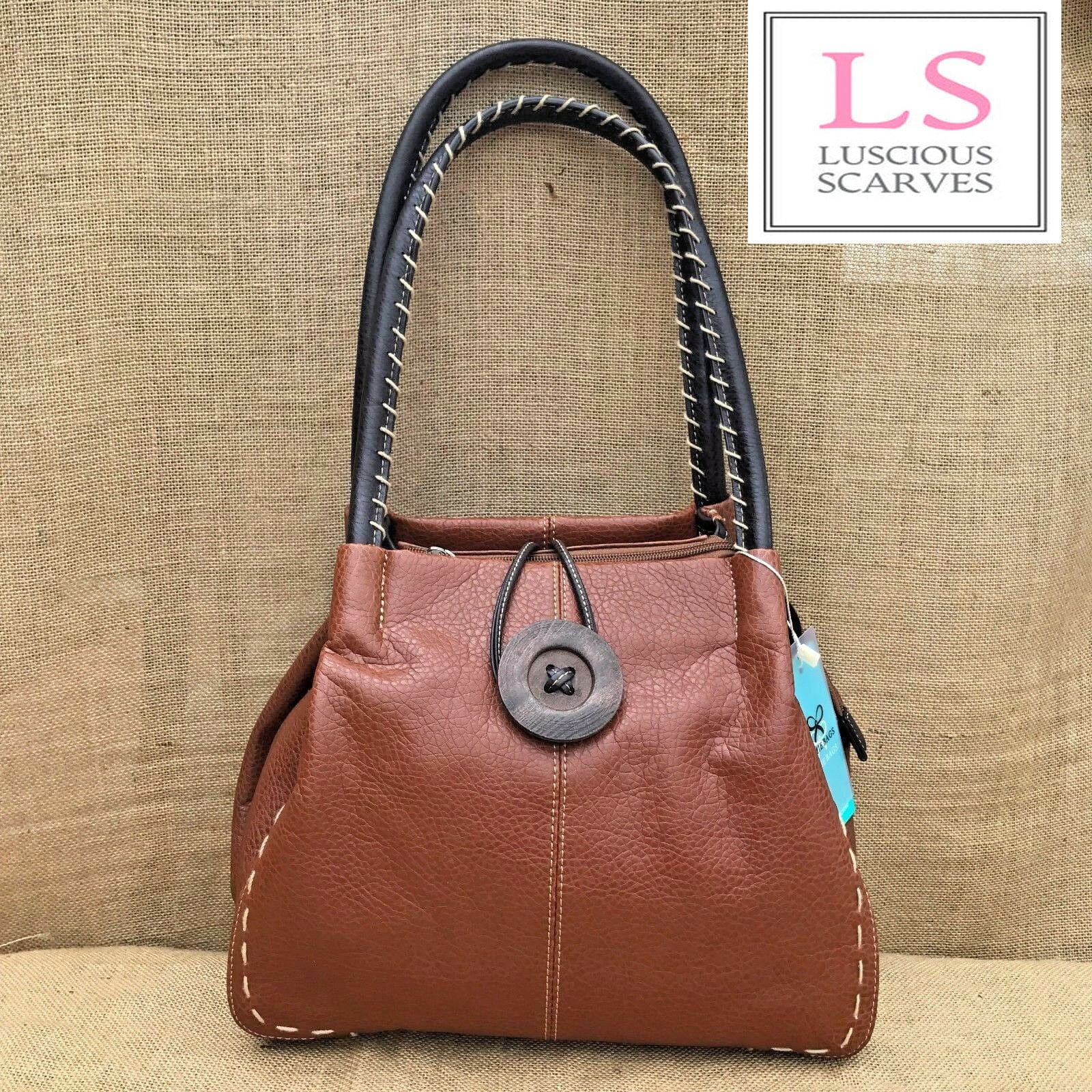 lusciousscarves Handbags Tan Faux Leather Big Button Fashion Shoulder Bag Handbag
