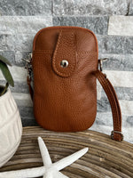 Load image into Gallery viewer, lusciousscarves Handbags Tan Italian leather crossbody phone bag - lots of colours
