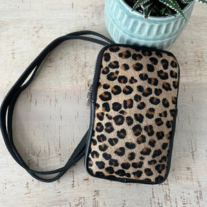 lusciousscarves Handbags Tan small animal print Italian leather pouch, mini crossbody bag