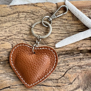 lusciousscarves Handbags Tan Small Leather Heart Padded Keyring.