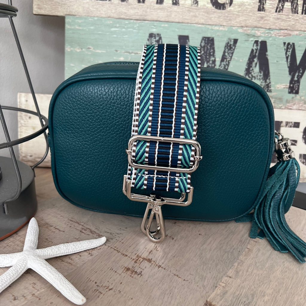 lusciousscarves Handbags Teal Italian leather camera style bag with a wide woven strap combo