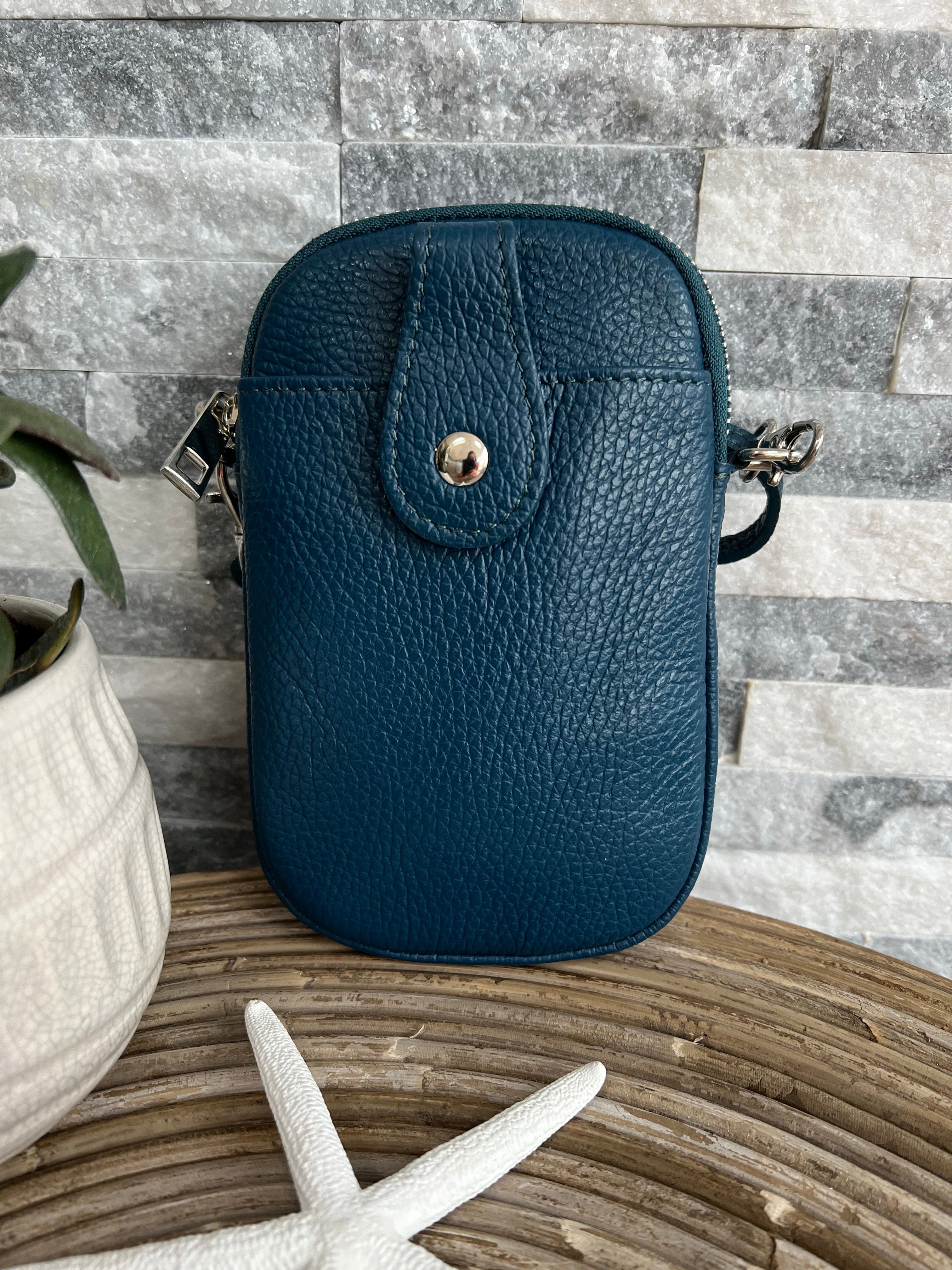 lusciousscarves Handbags Teal Italian leather crossbody phone bag - lots of colours