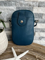 Load image into Gallery viewer, lusciousscarves Handbags Teal Italian leather crossbody phone bag - lots of colours
