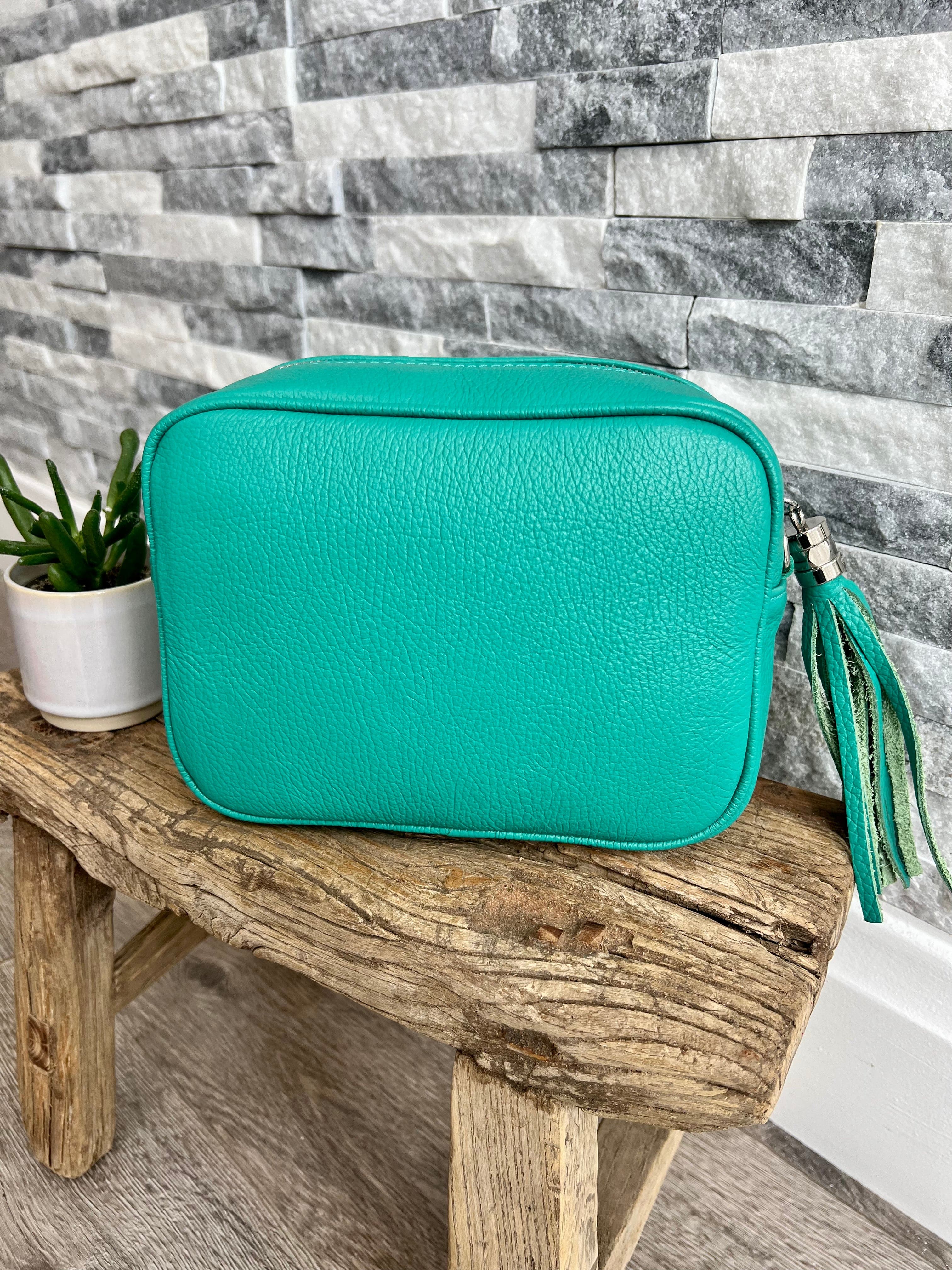lusciousscarves Handbags Turquoise Green Leather tassel camera style crossbody bag , Summer Colours