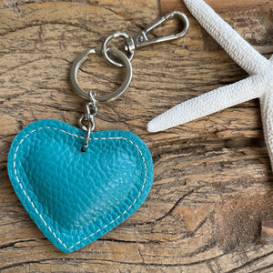 lusciousscarves Handbags Turquoise Small Leather Heart Padded Keyring.