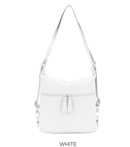 lusciousscarves Handbags White Italian Leather Convertible Rucksack Backpack Bag