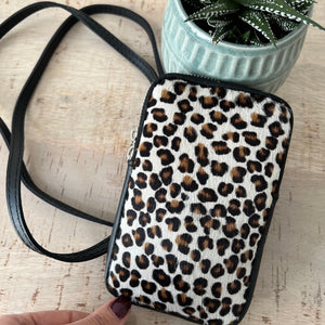 lusciousscarves Handbags White small animal print Italian leather pouch, mini crossbody bag
