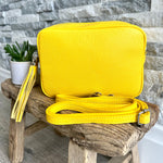 Load image into Gallery viewer, lusciousscarves Handbags Yellow Leather tassel camera style crossbody bag , Summer Colours
