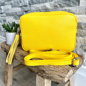 lusciousscarves Handbags Yellow Leather tassel camera style crossbody bag , Summer Colours