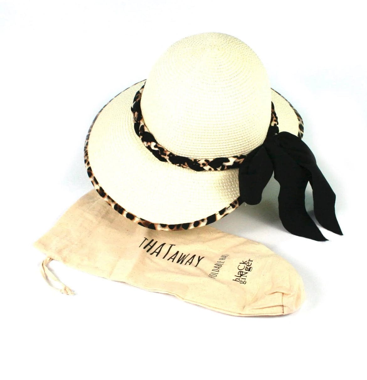 lusciousscarves Hats Ladies Cream Animal Print Detail Open Back Foldable, Packable Hat with Bag