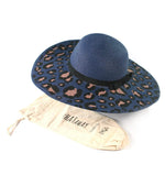 Load image into Gallery viewer, lusciousscarves Hats Ladies Dark Blue Animal Print Wide Brim Foldable, Packable Sun Hat with bag
