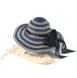 Load image into Gallery viewer, lusciousscarves Hats Ladies Navy Blue Stripes Multi Way Ribbon Folding Sun Hat with Travel bag
