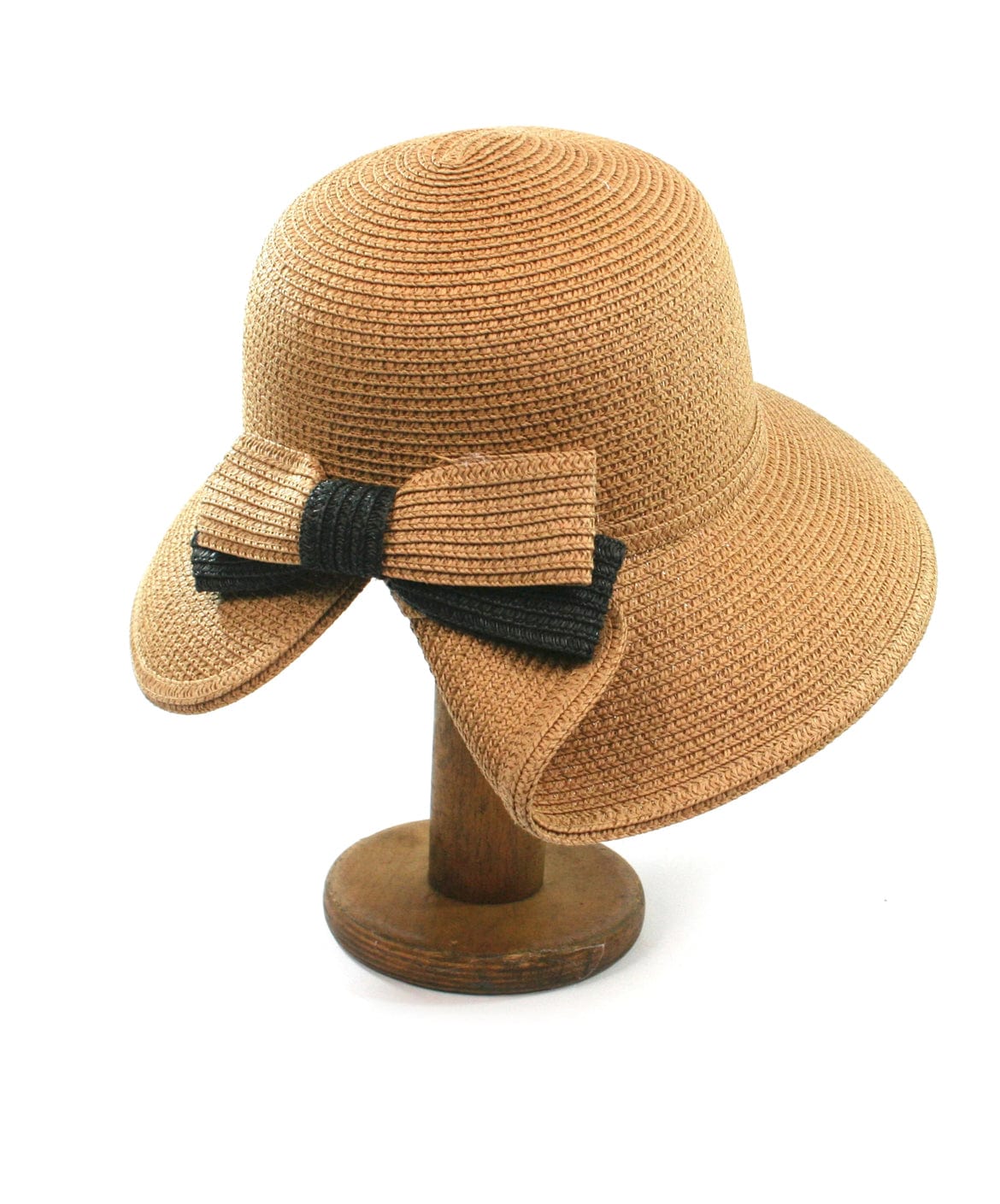 lusciousscarves Hats Ladies Open Back Foldable Sun Hat with Double Bow , Coffee Coloured