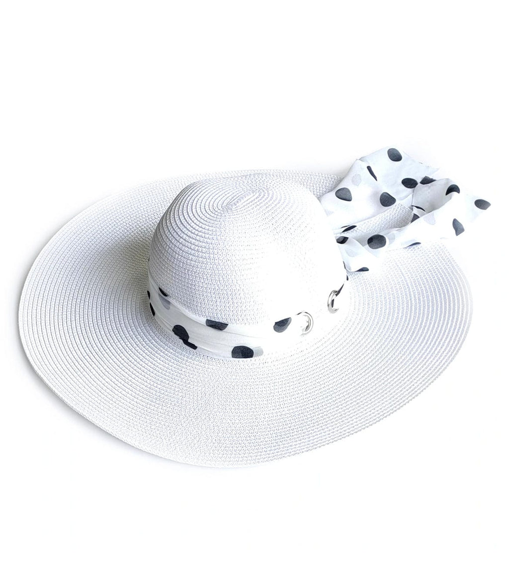 lusciousscarves Hats Ladies White Multi-Way Spotty Ribbon Foldable Sun Hat with Travel Bag