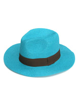 Load image into Gallery viewer, lusciousscarves Hats Turquoise foldable Panama hat , Rollable , packable Sun hat
