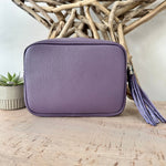 Load image into Gallery viewer, lusciousscarves Heather Purple Italian leather Exclusive Camera Bag.
