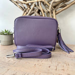 Load image into Gallery viewer, lusciousscarves Heather Purple Italian leather Exclusive Camera Bag.
