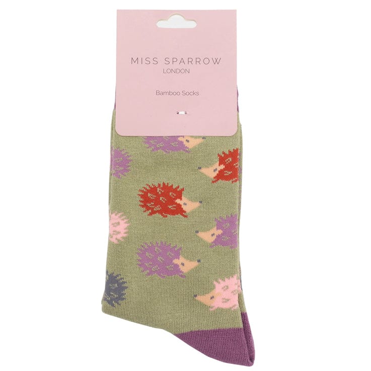 lusciousscarves Hedgehogs Bamboo Socks Ladies Miss Sparrow Green