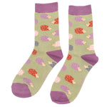 Load image into Gallery viewer, lusciousscarves Hedgehogs Bamboo Socks Ladies Miss Sparrow Green
