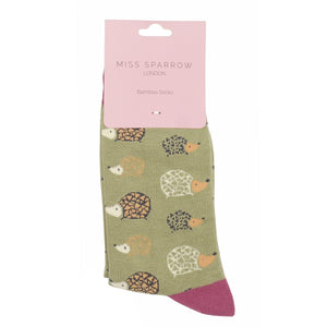 lusciousscarves Hedgehogs Bamboo Socks Ladies Miss Sparrow Green