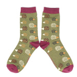 Load image into Gallery viewer, lusciousscarves Hedgehogs Bamboo Socks Ladies Miss Sparrow Green
