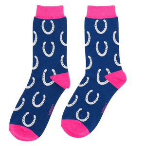 lusciousscarves Horseshoes  Design Bamboo Socks Ladies Miss Sparrow Navy