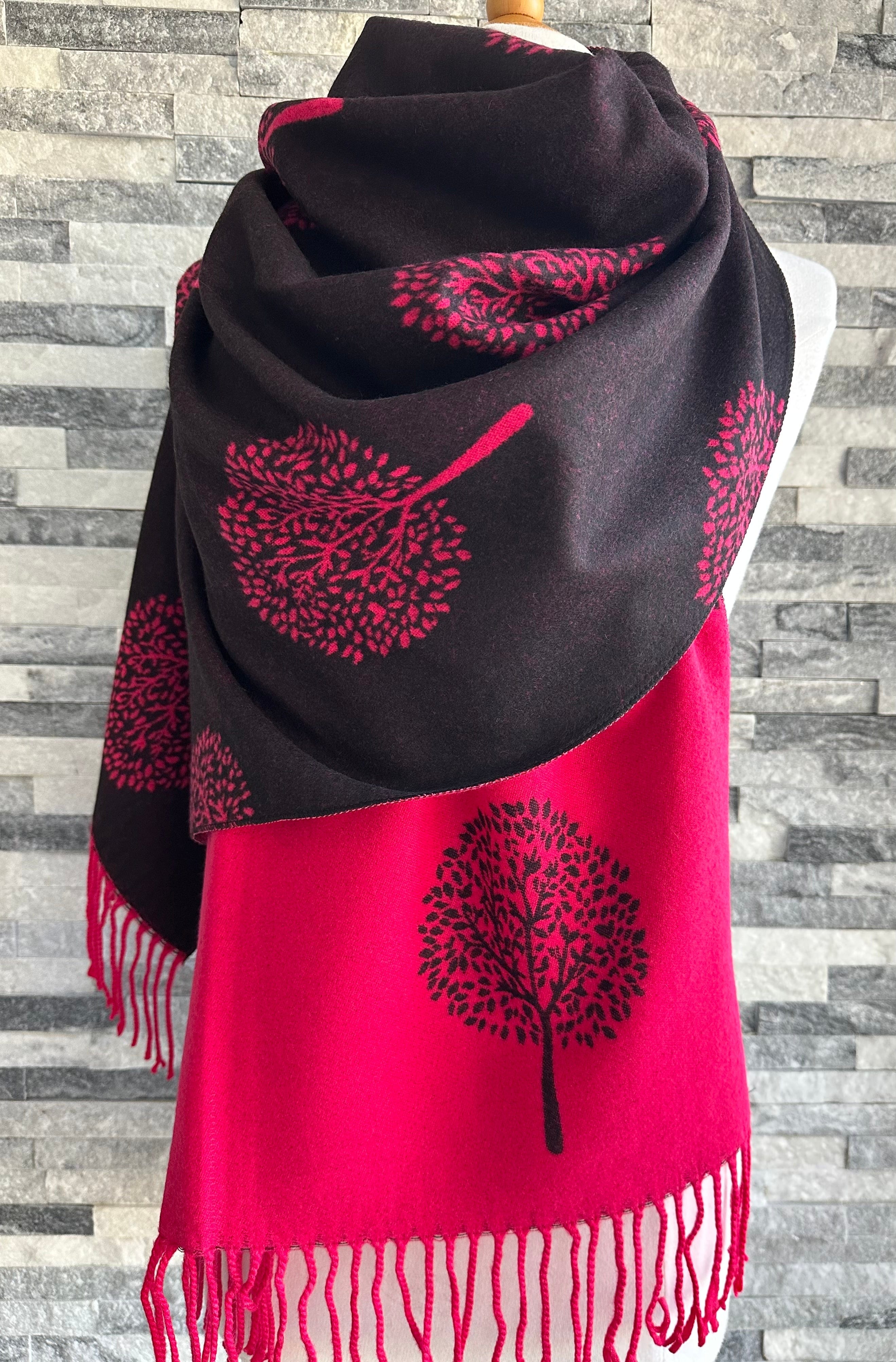lusciousscarves Hot Pink and Black Reversible Mulberry Tree Scarf / Wrap , Cashmere Blend