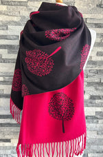Load image into Gallery viewer, lusciousscarves Hot Pink and Black Reversible Mulberry Tree Scarf / Wrap , Cashmere Blend
