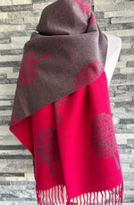 Load image into Gallery viewer, lusciousscarves Hot Pink and Grey Reversible Mulberry Tree Scarf / Wrap , Cashmere Blend
