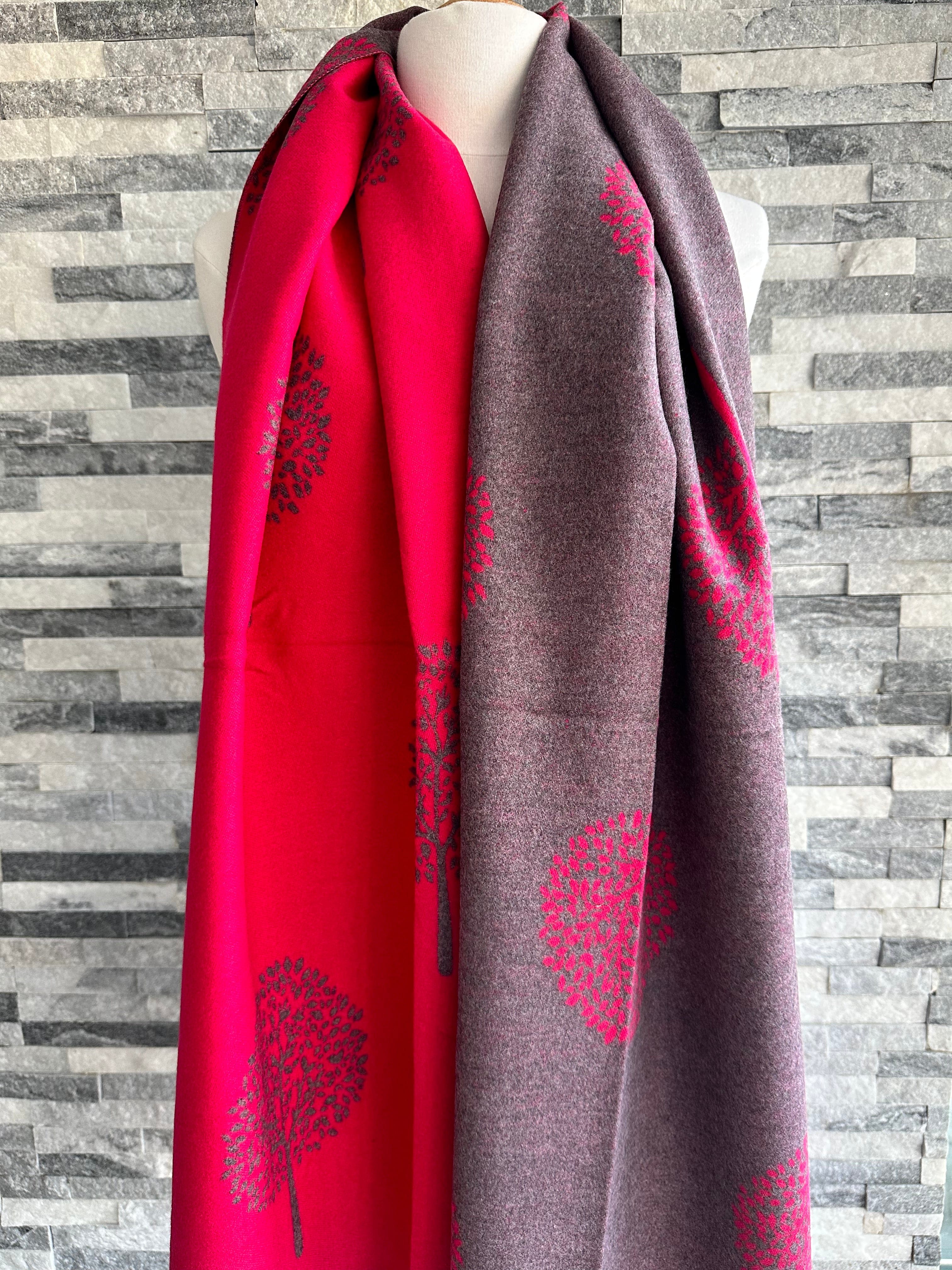 lusciousscarves Hot Pink and Grey Reversible Mulberry Tree Scarf / Wrap , Cashmere Blend
