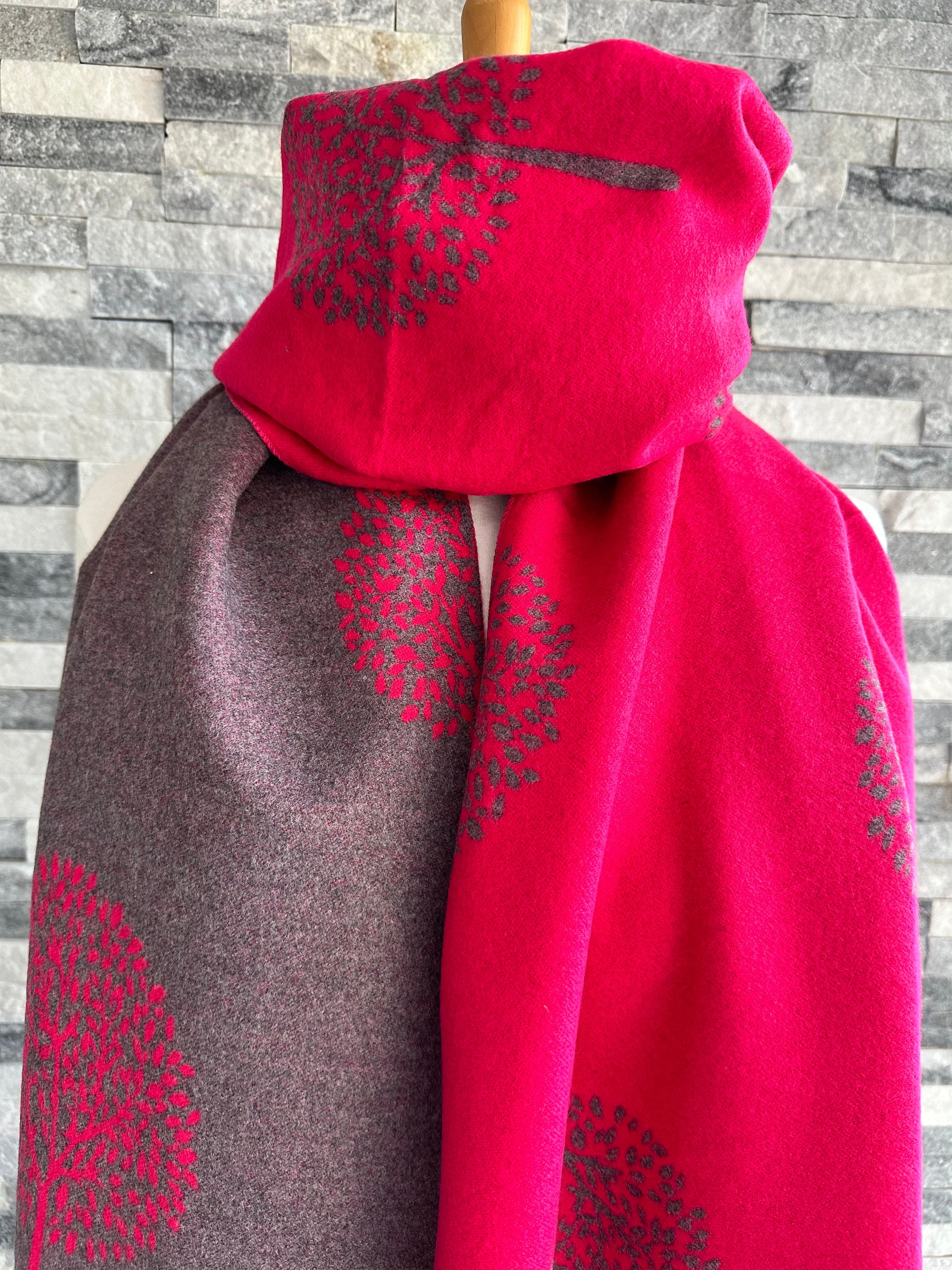 lusciousscarves Hot Pink and Grey Reversible Mulberry Tree Scarf / Wrap , Cashmere Blend