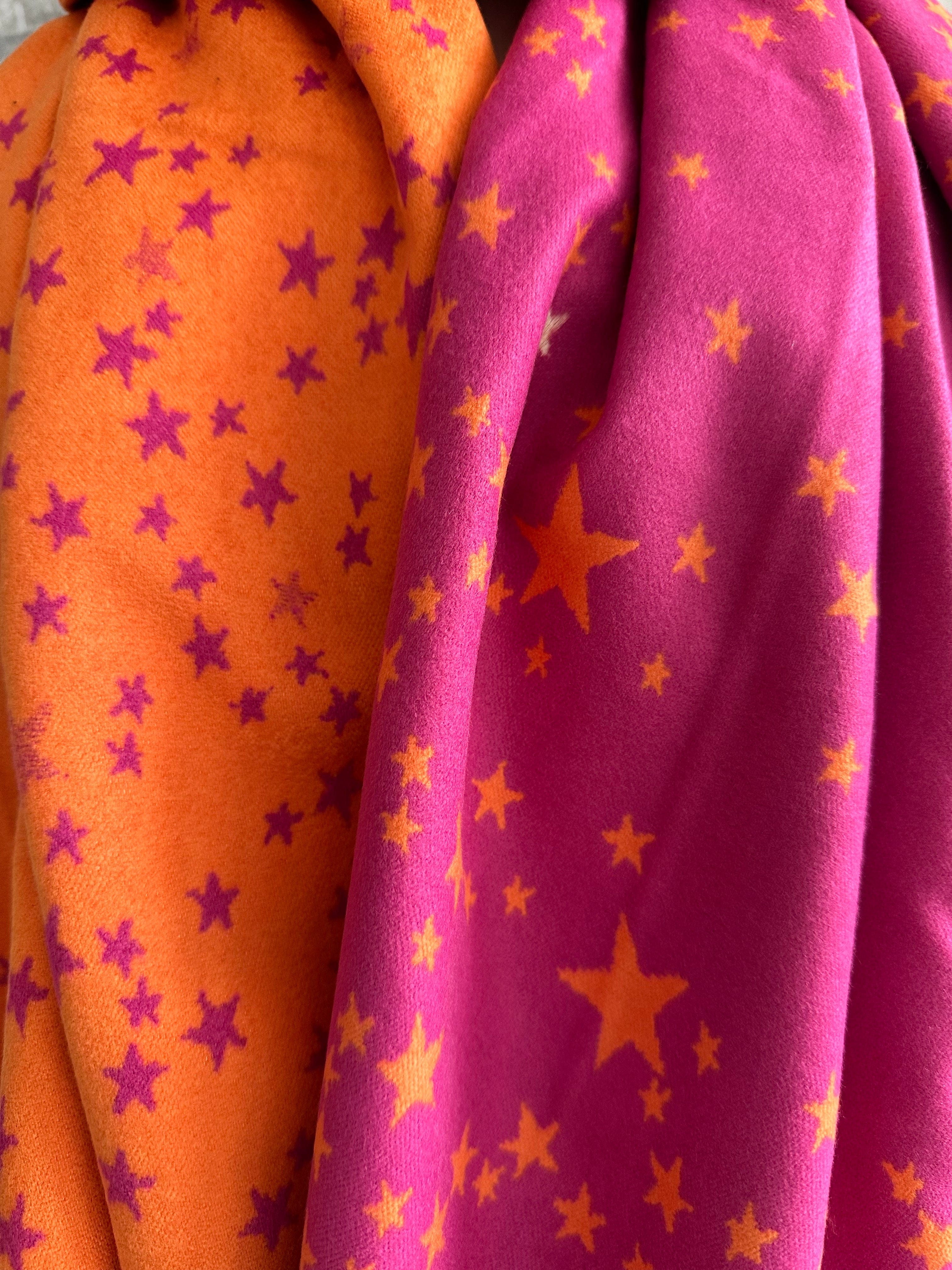 lusciousscarves Hot Pink and Orange Reversible Stars Scarf / Wrap