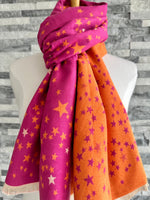 Load image into Gallery viewer, lusciousscarves Hot Pink and Orange Reversible Stars Scarf / Wrap
