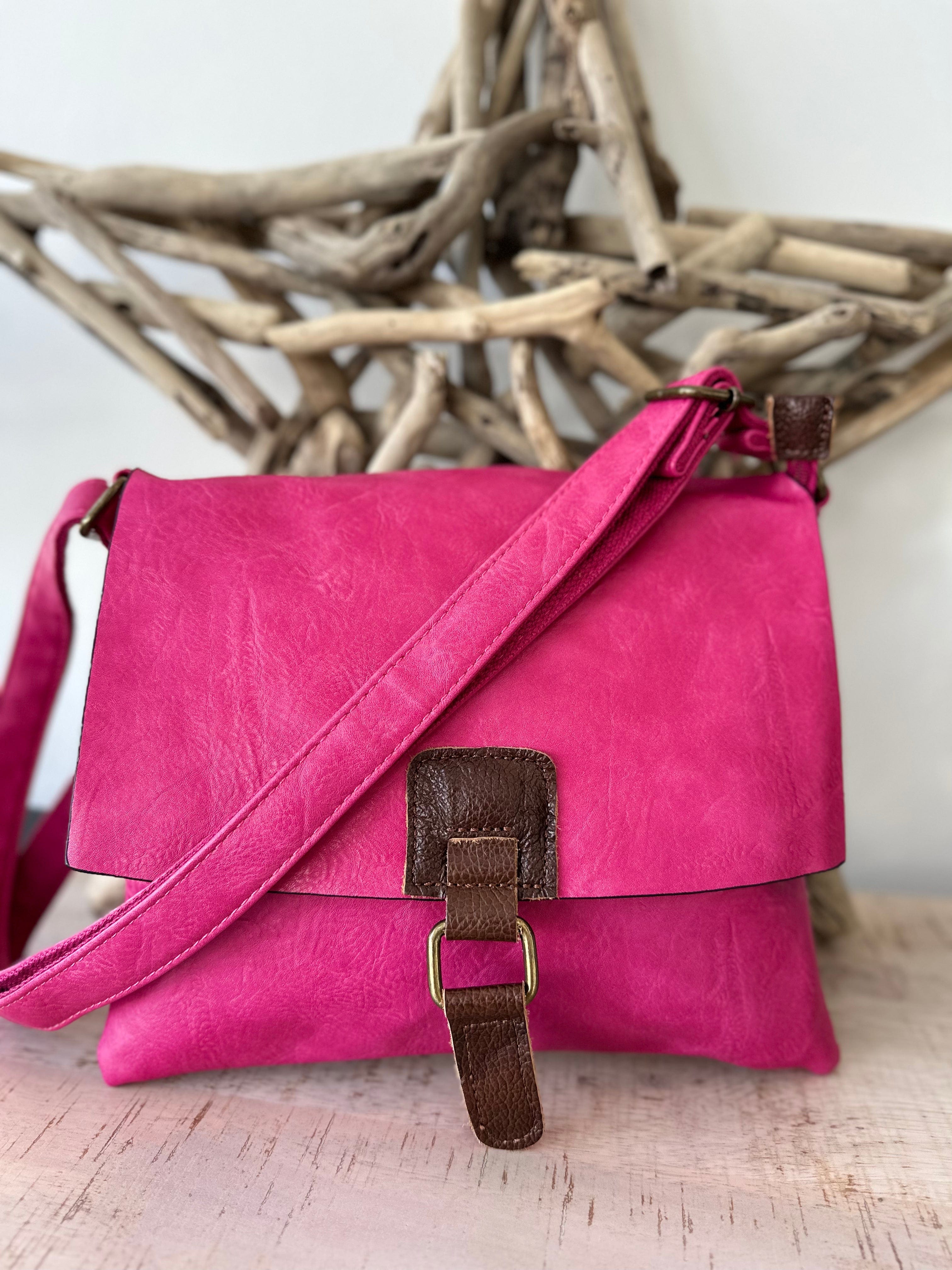 lusciousscarves Hot Pink Faux Leather Small Square Crossbody Bag
